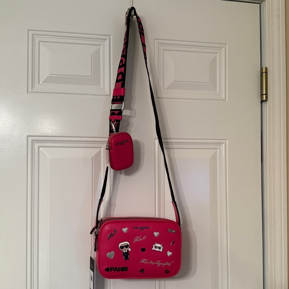 Karl Lagerfeld Hot Pink Fuchsia Iridescent Charm Crossbody Bag, NWT, # LH5EK9BJ - Picture 5 of 10